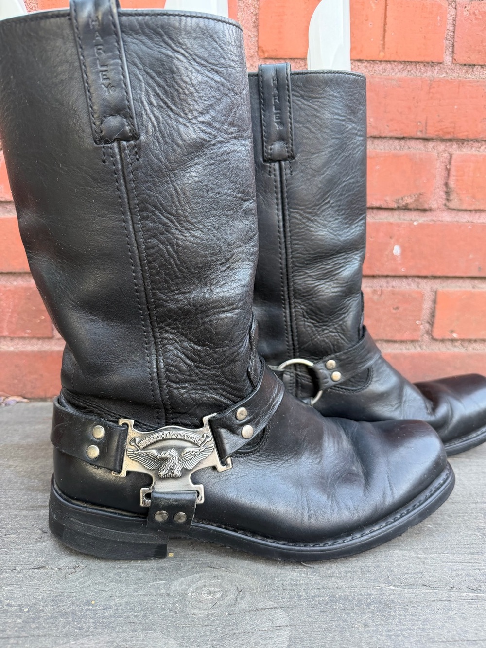 Harley-Davidson Black Leather Boots with Silver Eagle Emblem
